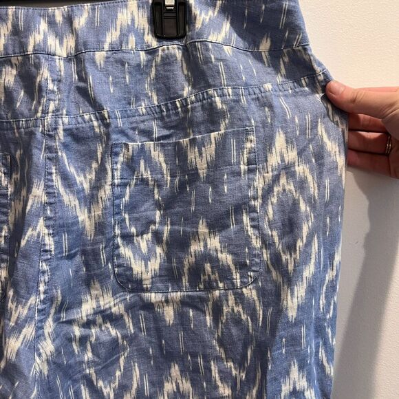 Chico's Blue White Linen Chino Pants Sz 14 2.5 Wide Leg Ikat Beach Boho Womens - Picture 9 of 12
